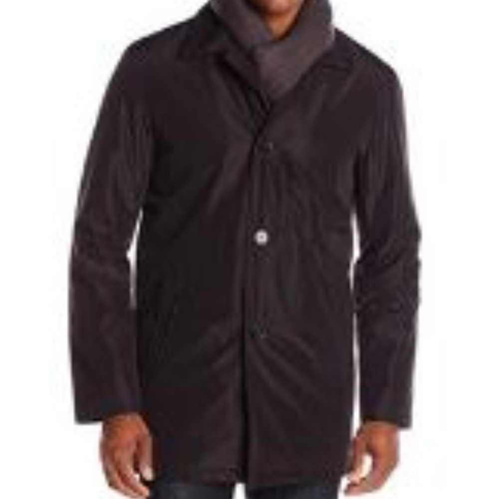 New Cole Haan Nylon Car Coat w/ Scarf Black Medium